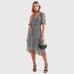 Tommy Hilfiger Checkered Blue and White Wrap Dress Size 12 NWT